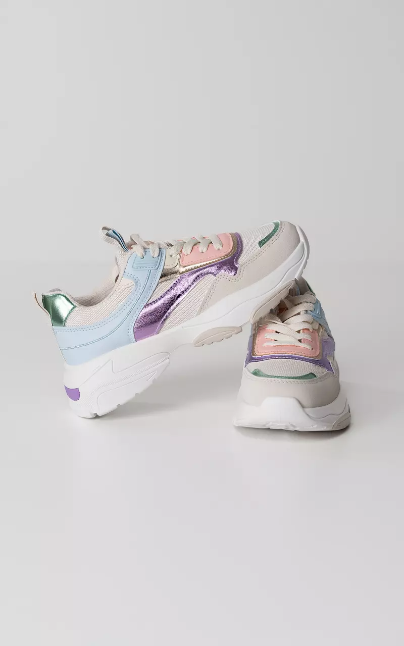 Lace-up sneakers with thick sole Beige Multicolor