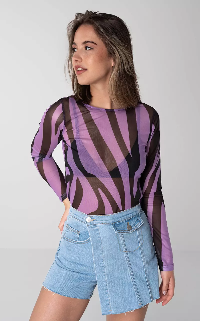 Mesh top with zebra print Purple Black