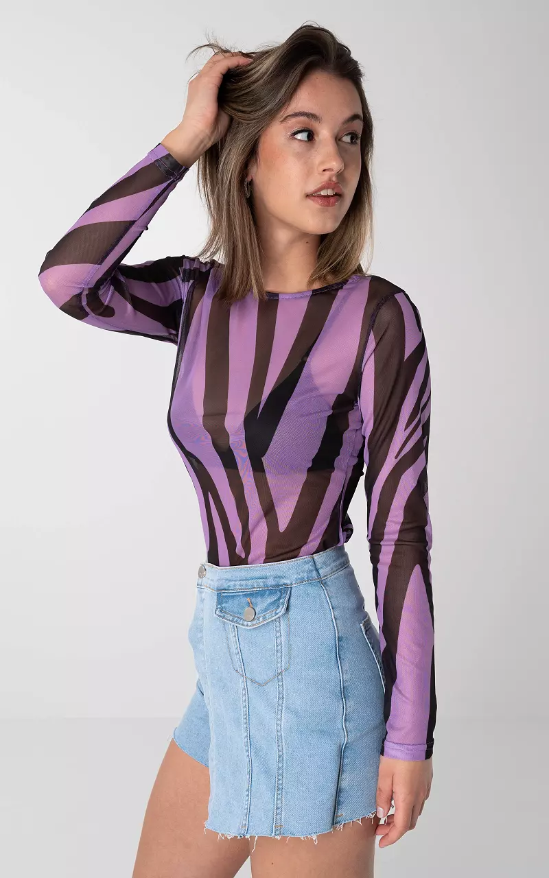 Mesh top with zebra print Purple Black