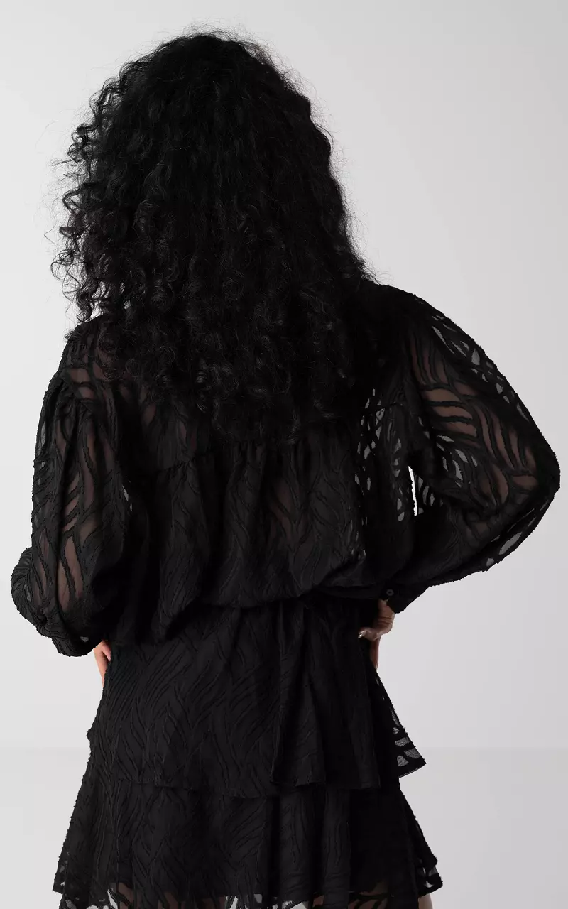 See-through blouse met wijde hals Zwart
