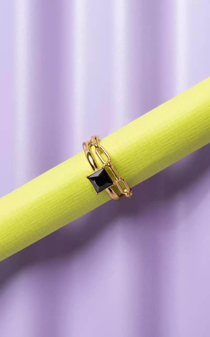 Verstelbare dubbele ring met gekleurd steentje Goud Zwart
