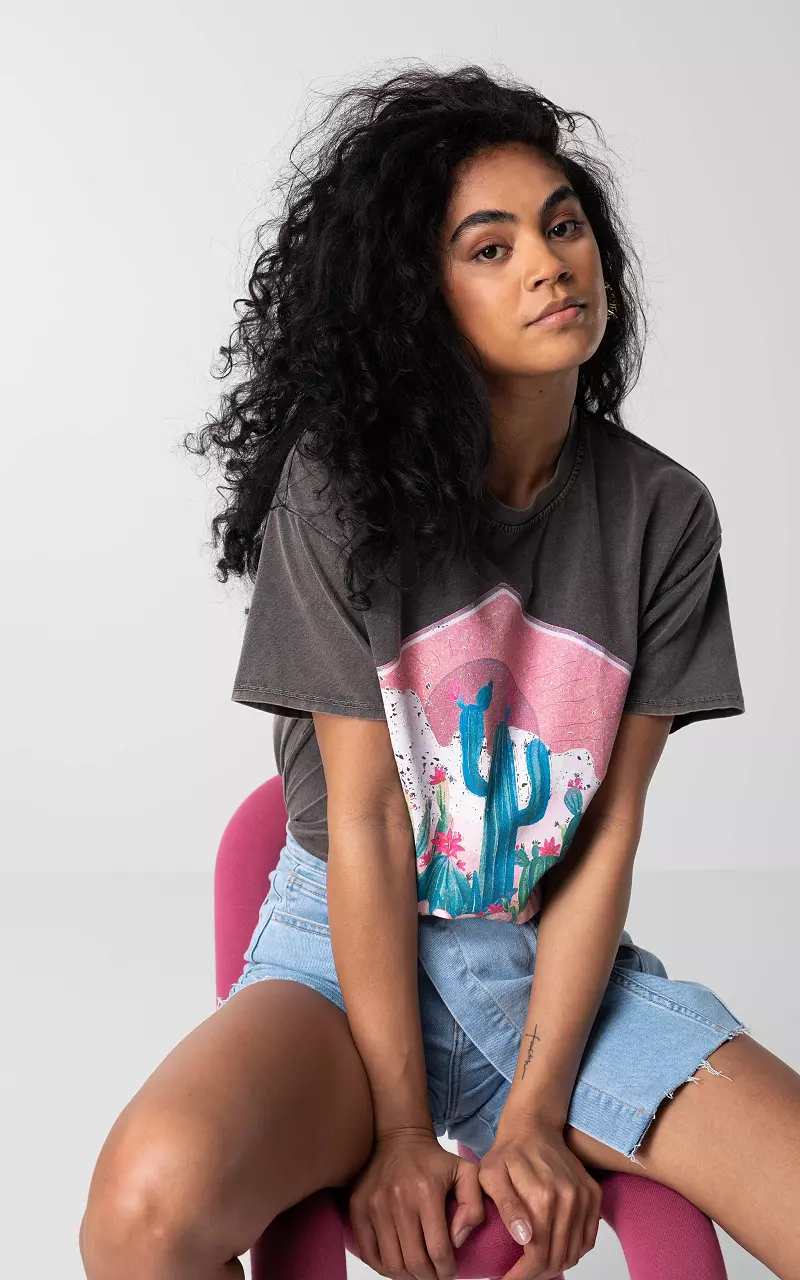 Shirt mit Print Dunkelgrau Pink