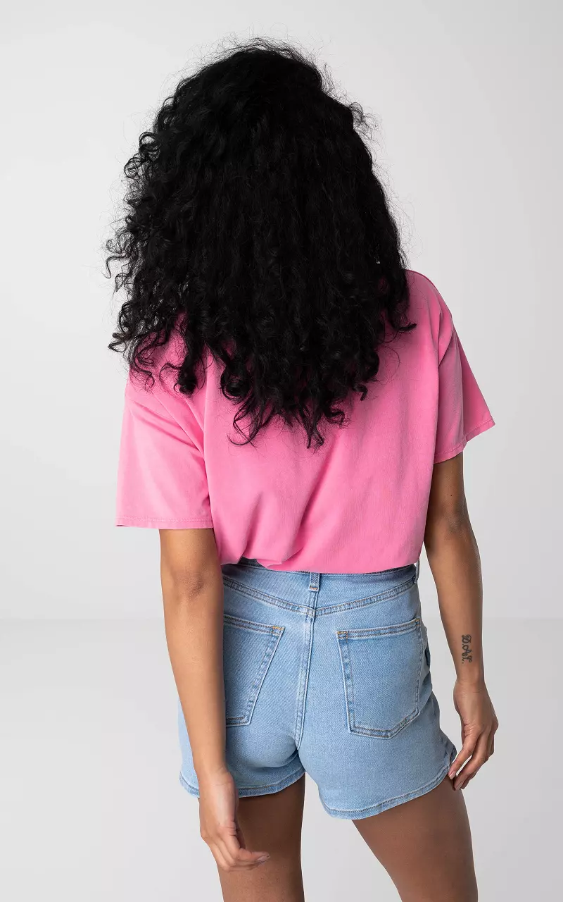 Basicshirt mit Print Pink Hellblau
