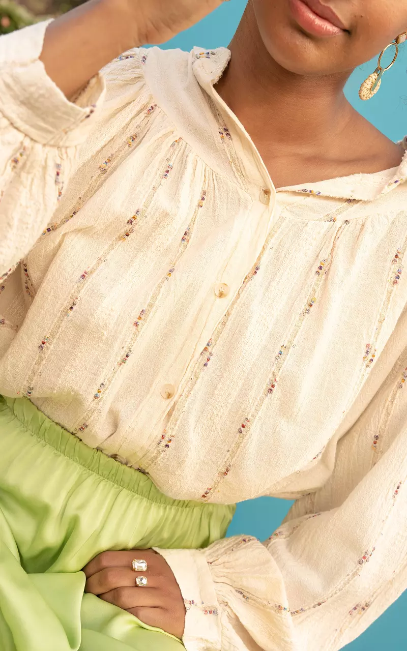 Katoenen blouse met borduursel Beige