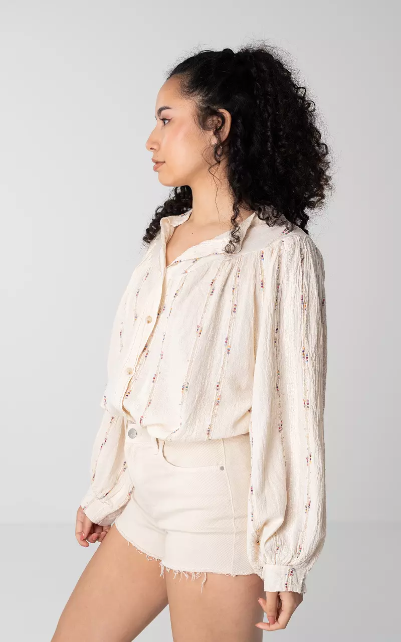 Katoenen blouse met borduursel Beige