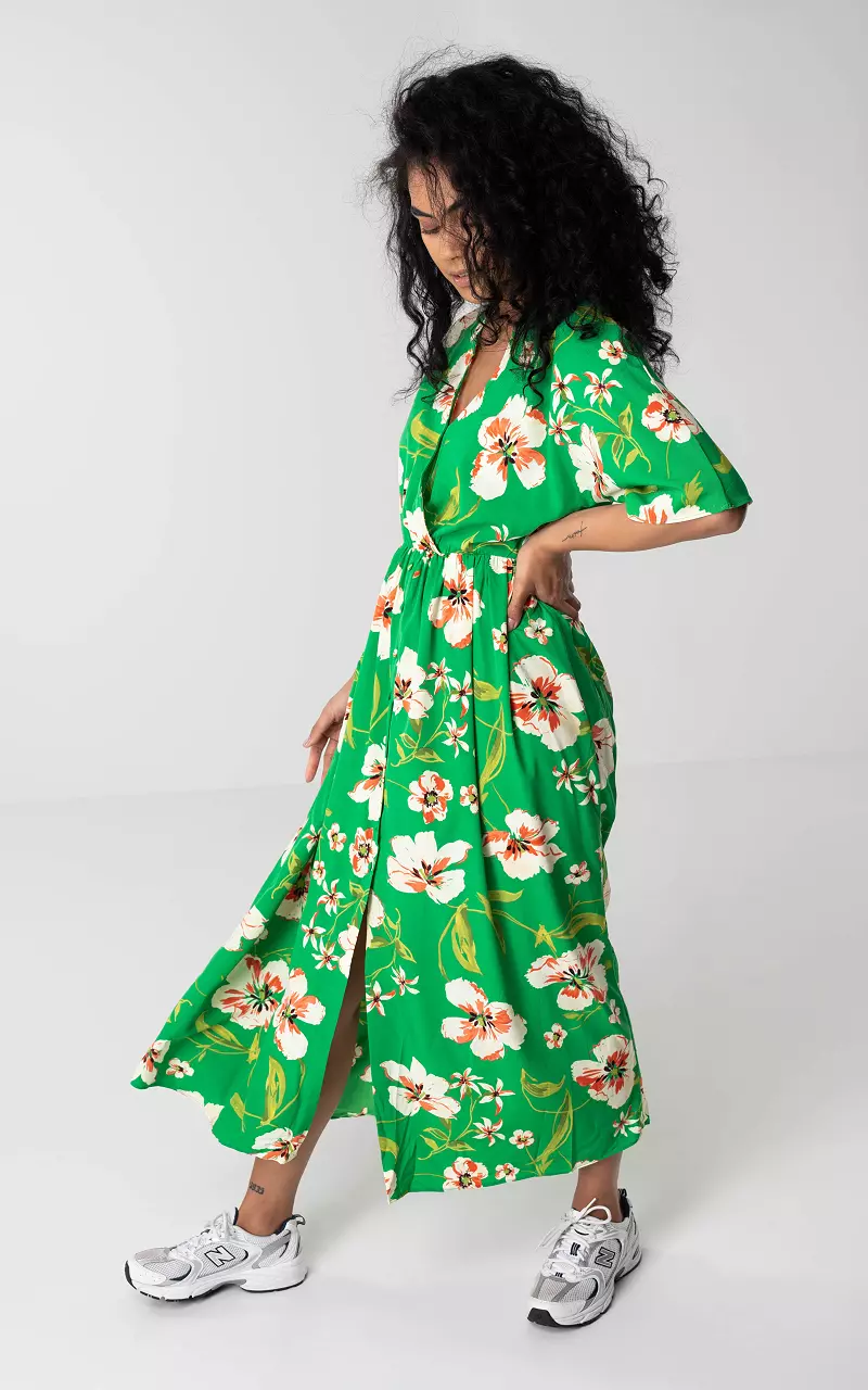 luister ontploffen sticker Maxi jurk met bloemenprint - Groen Creme | Guts & Gusto