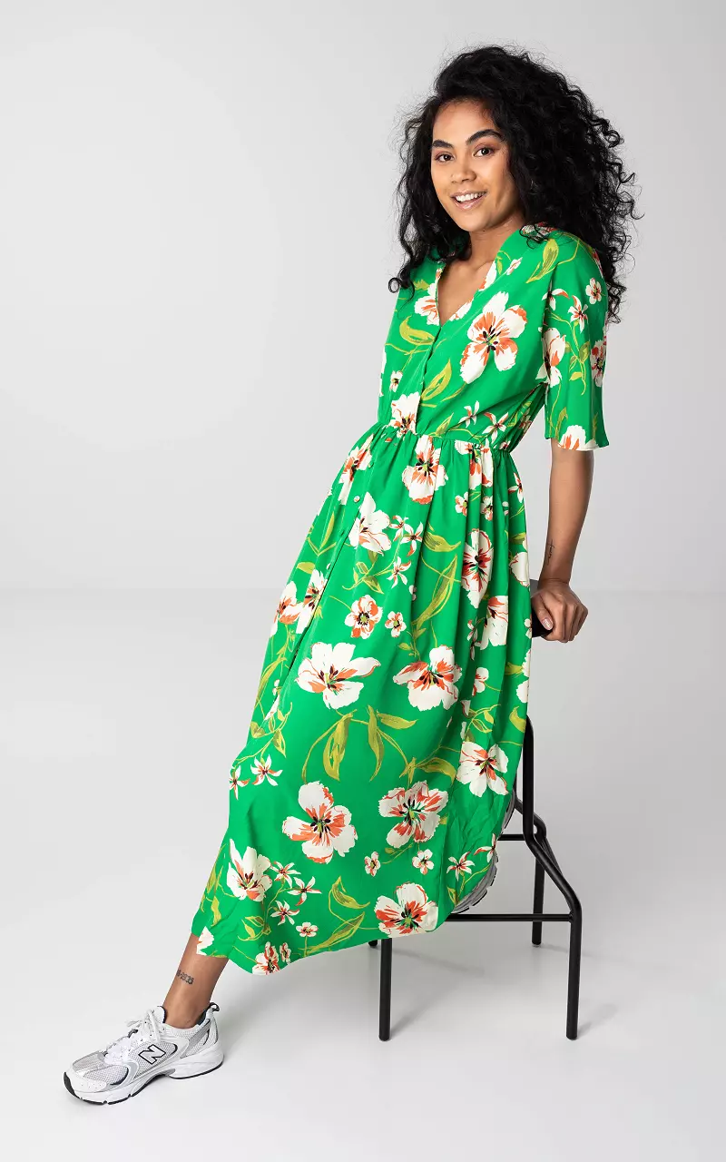 Maxi dress with floral print Green Cream