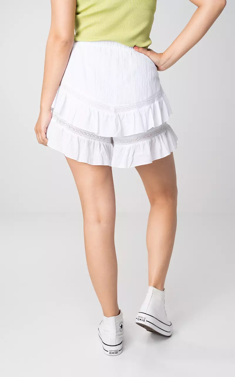 Ruffle skort with embroidery White