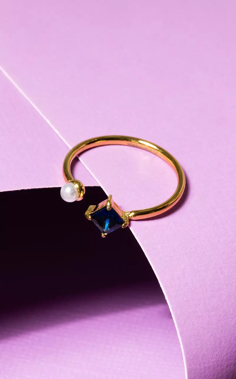 Adjustable ring with coloured stone Gold Dark Blue