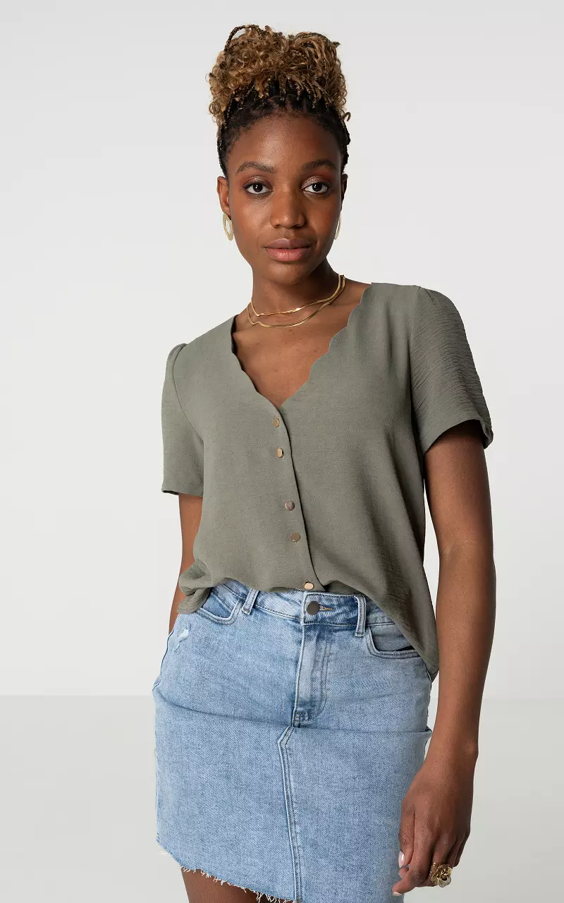 V-neck top with buttons Kaki