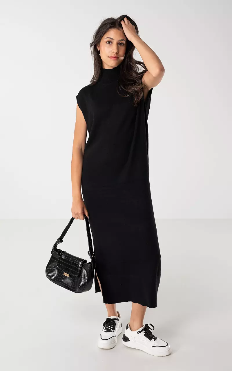 Sleeveless maxi dress with high neck Black