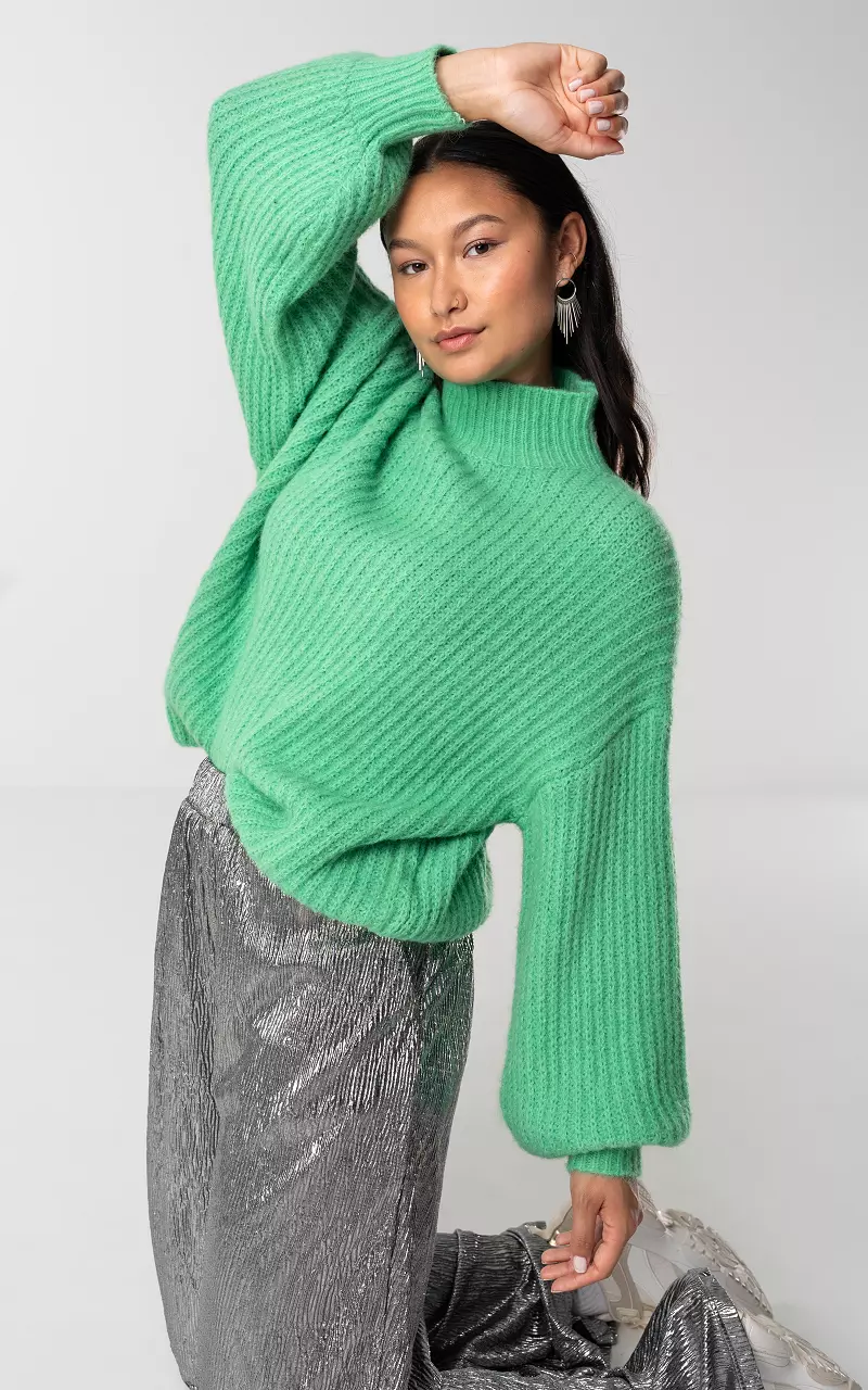 Knitted sweater with turtle neck Green