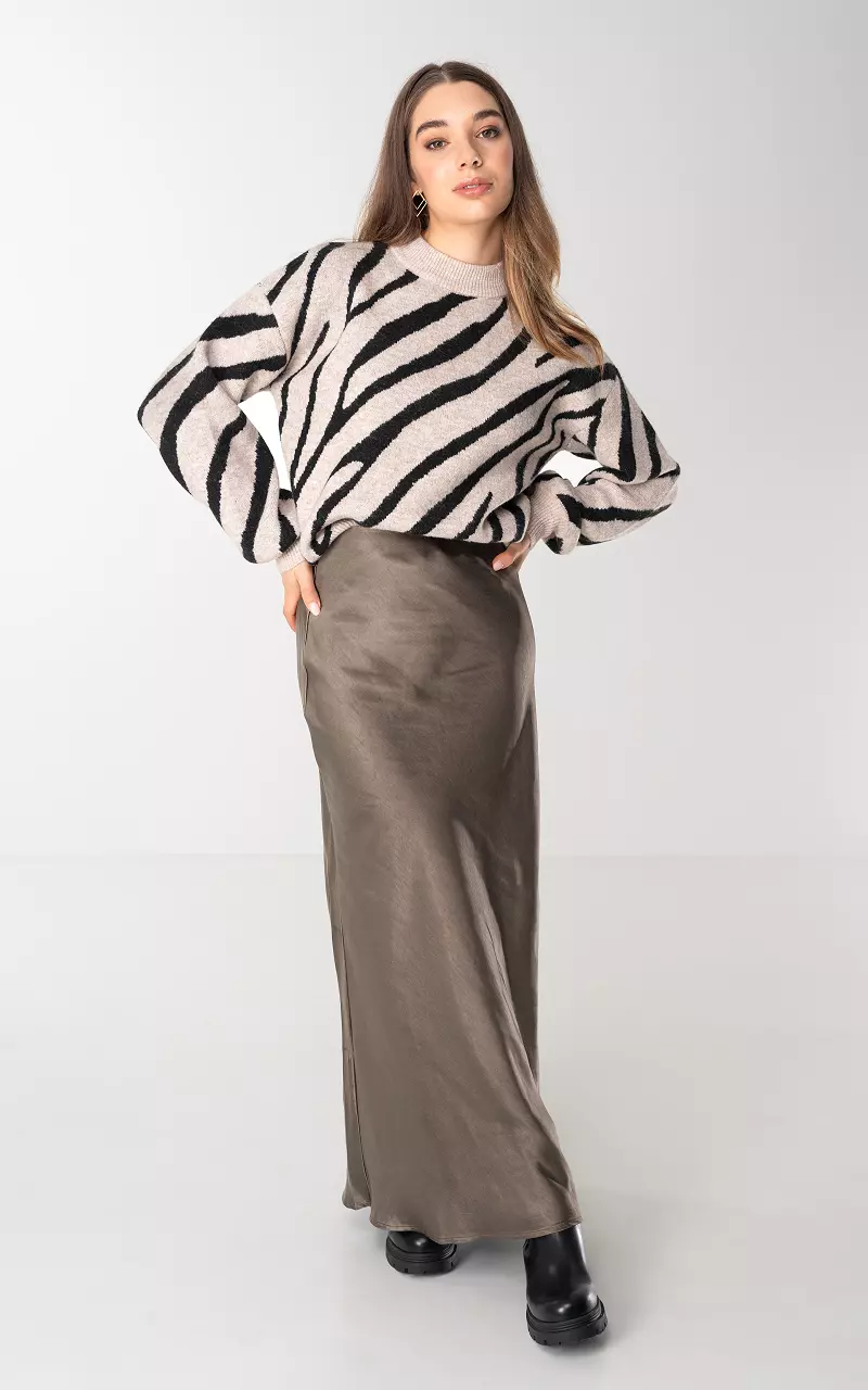 Satin look skirt with concealed zipper Brown