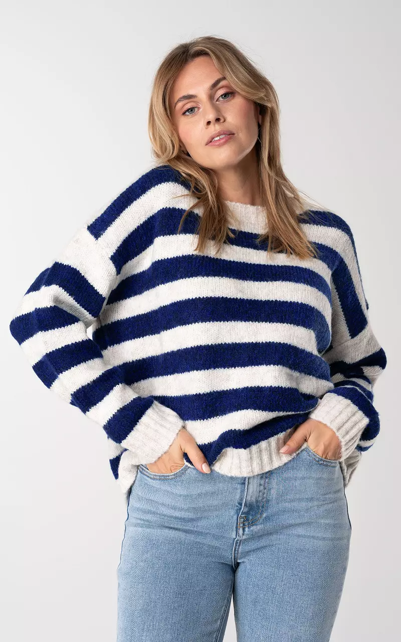 Sweater with striped pattern Cream Dark Blue