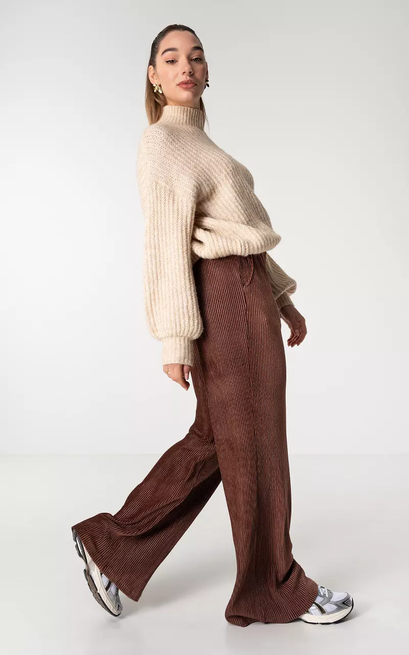 Velvet pants with ribbed detail Brown