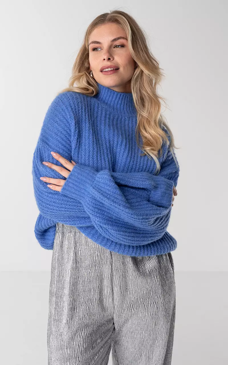 Knitted sweater with turtle neck Blue
