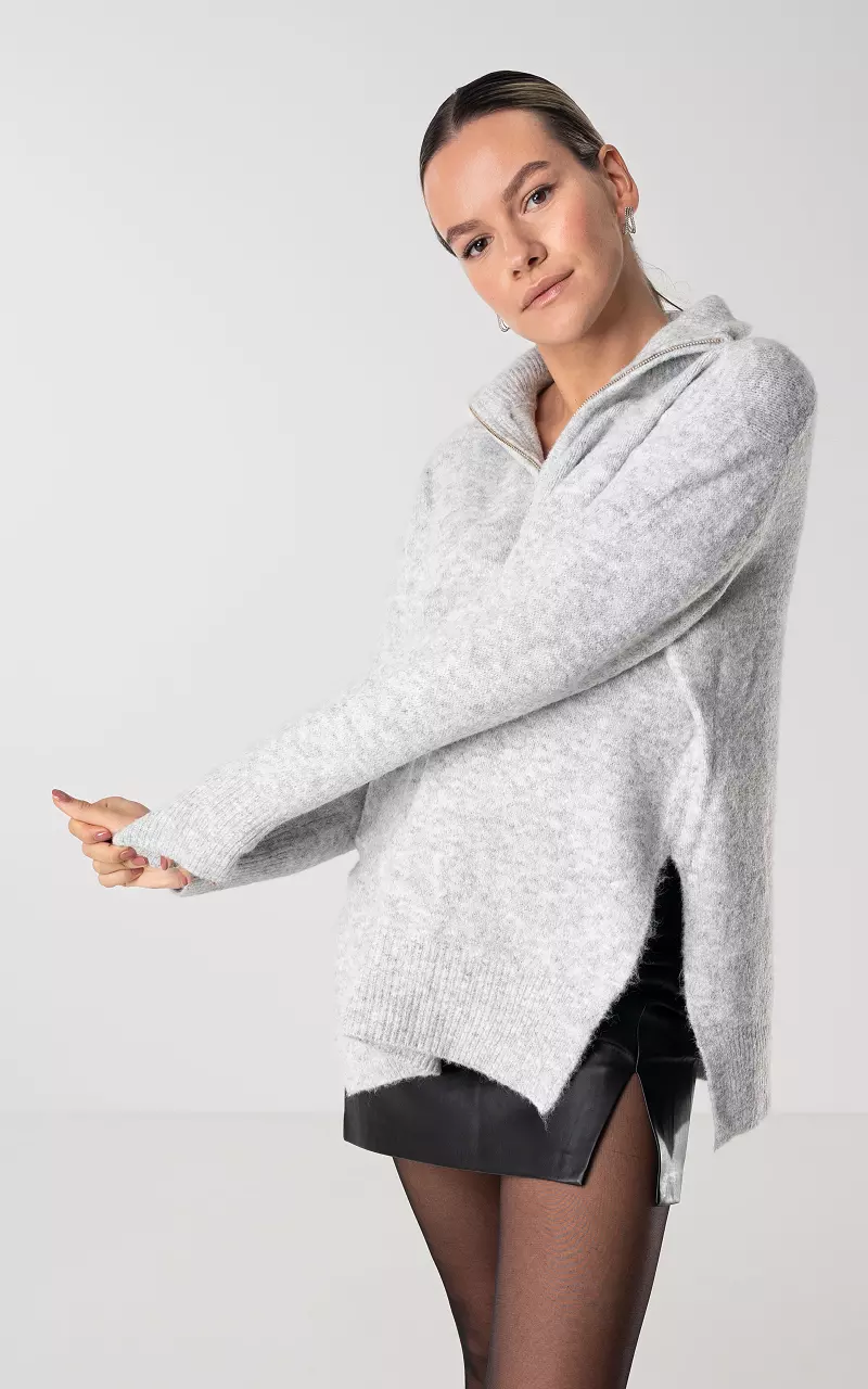 Sweater with zip and split Light Grey