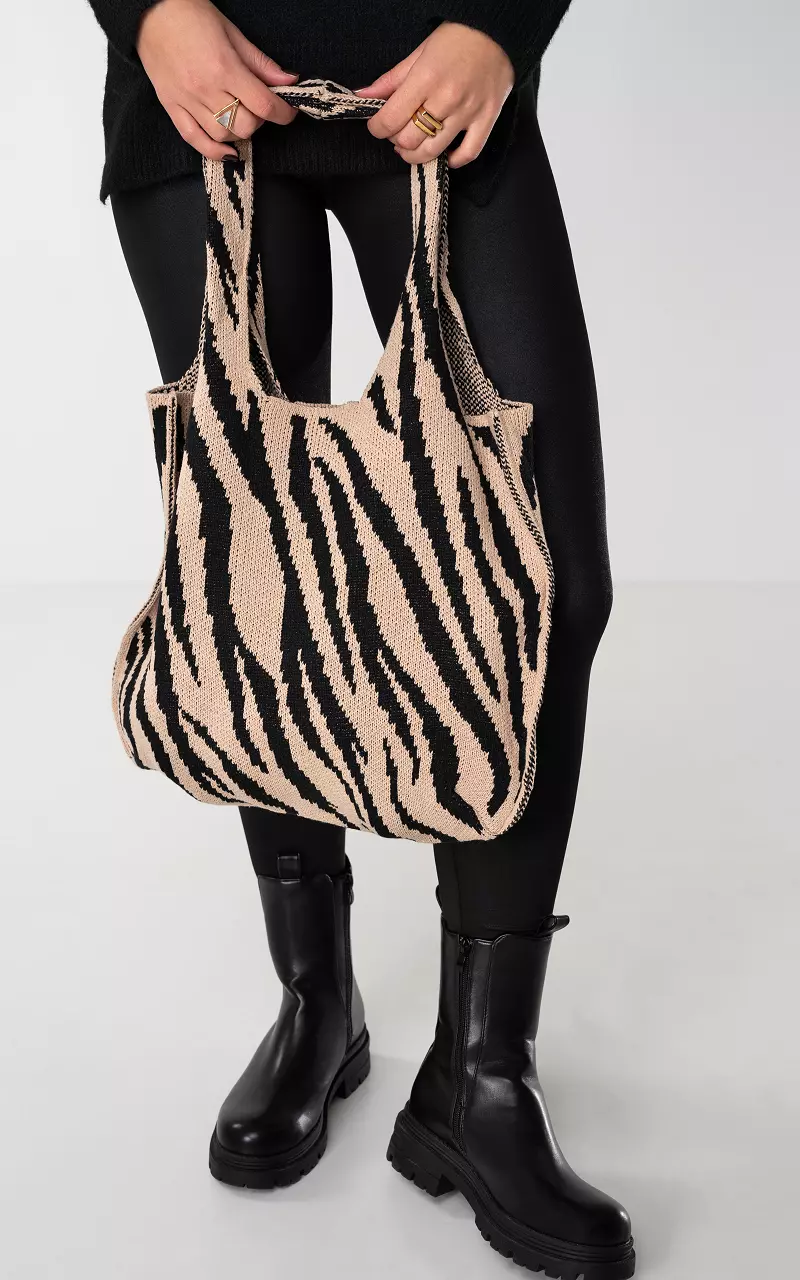 Shoulder bag with zebra print Beige Black