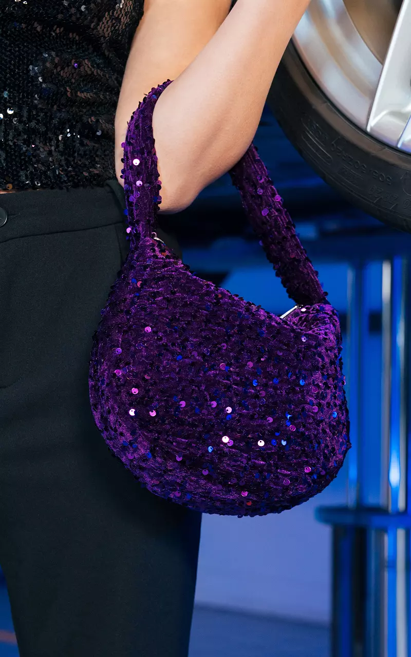 Sequins handbag with shoulder strap Purple
