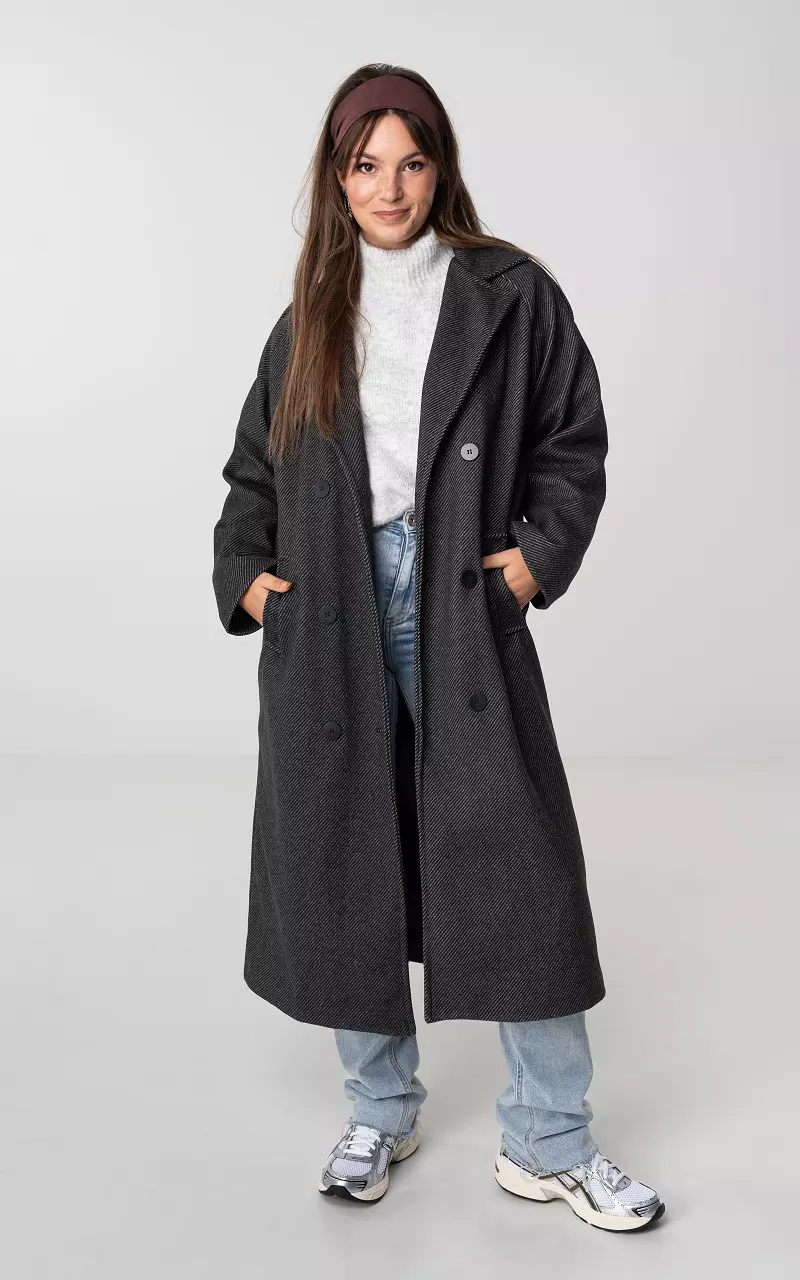 Long trench coat with buttons Grey