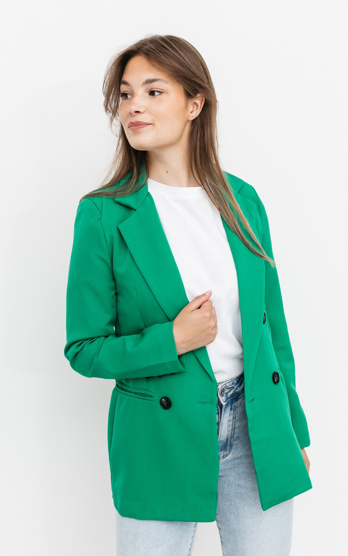 Double Breasted Blazer With Shoulder Pads Green 8565