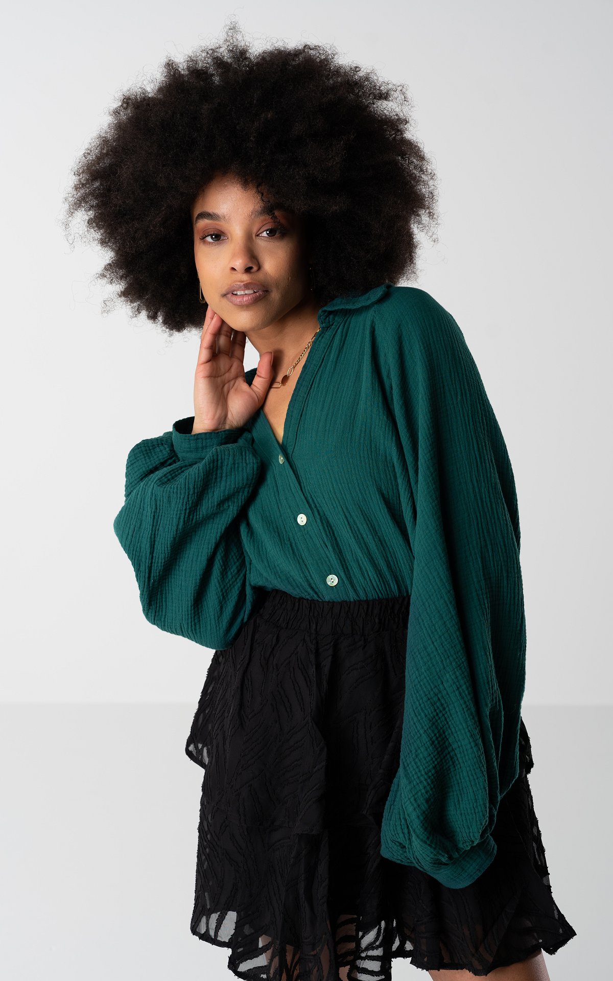 Cotton blouse with buttons Dark Green Guts & Gusto