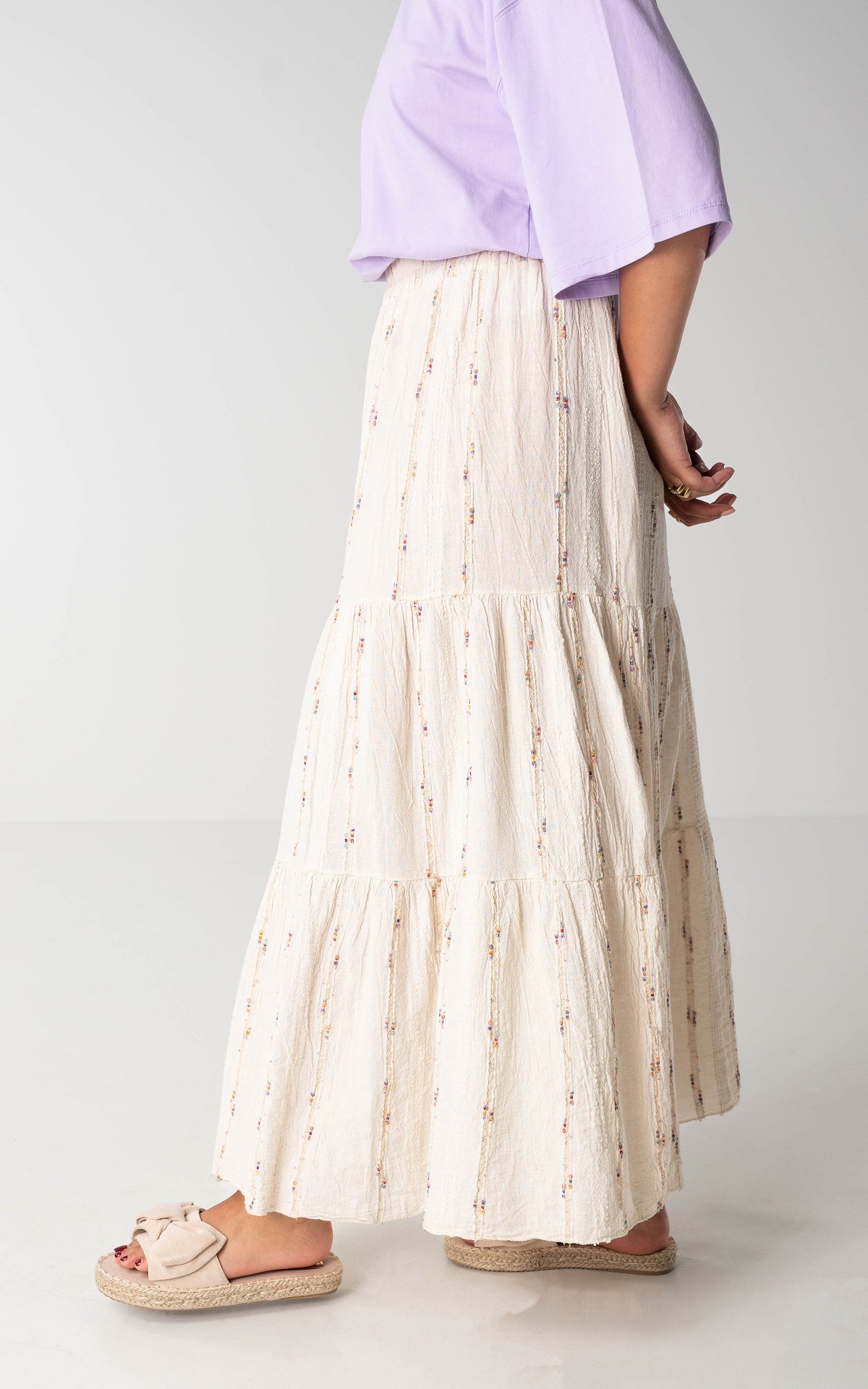 Maxi skirt with embroidery - Beige | Guts & Gusto