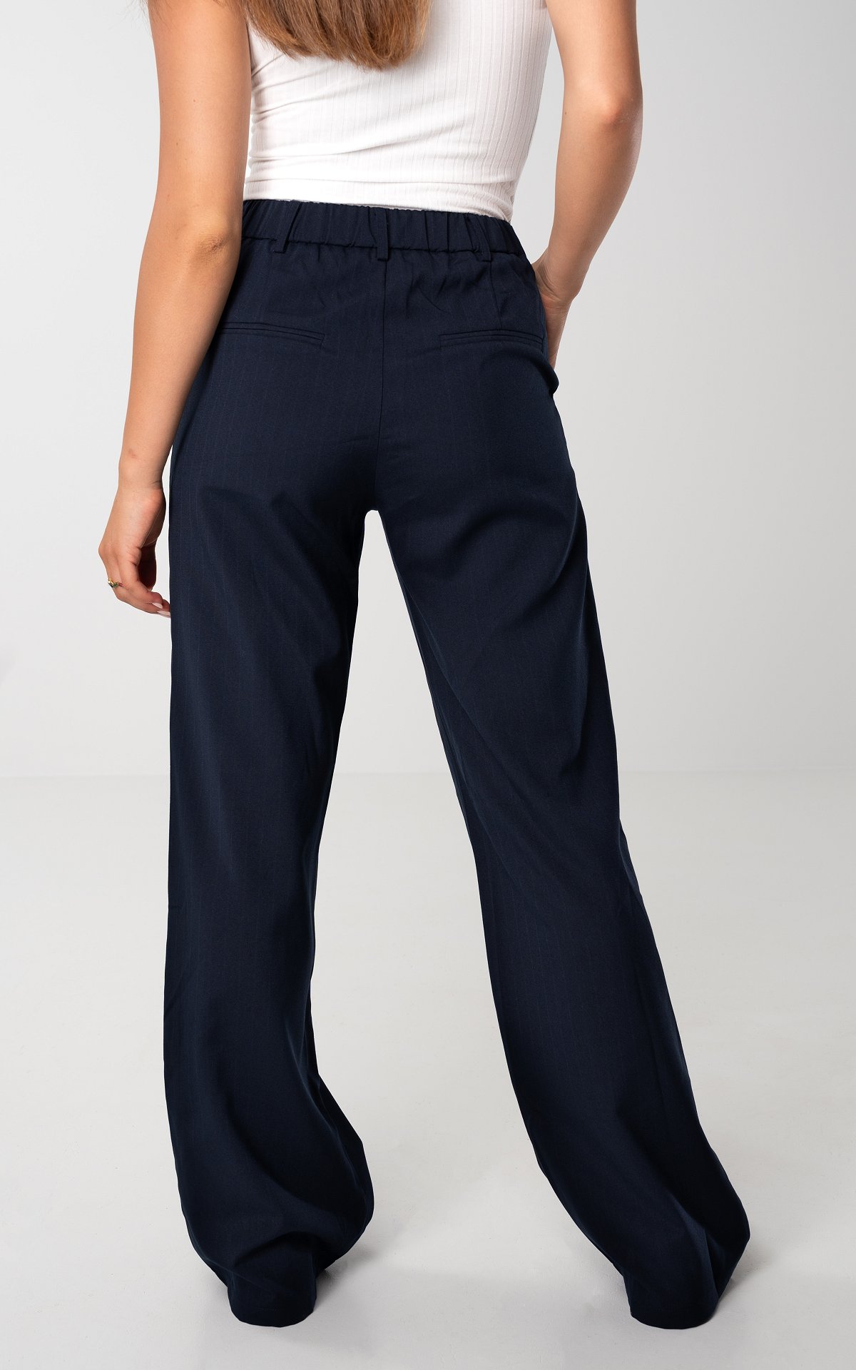 Wide leg pantalon met krijtstreep - Donkerblauw