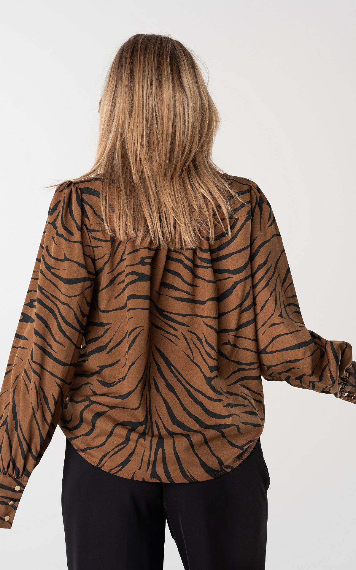 Zebra print blouse with goldcoloured buttons Brown Black