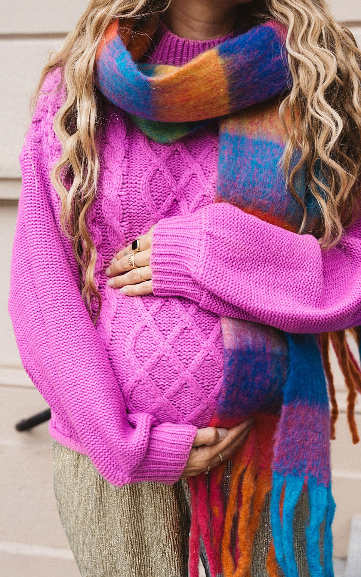 Cable sweater with high neck - Fuchsia | Guts & Gusto