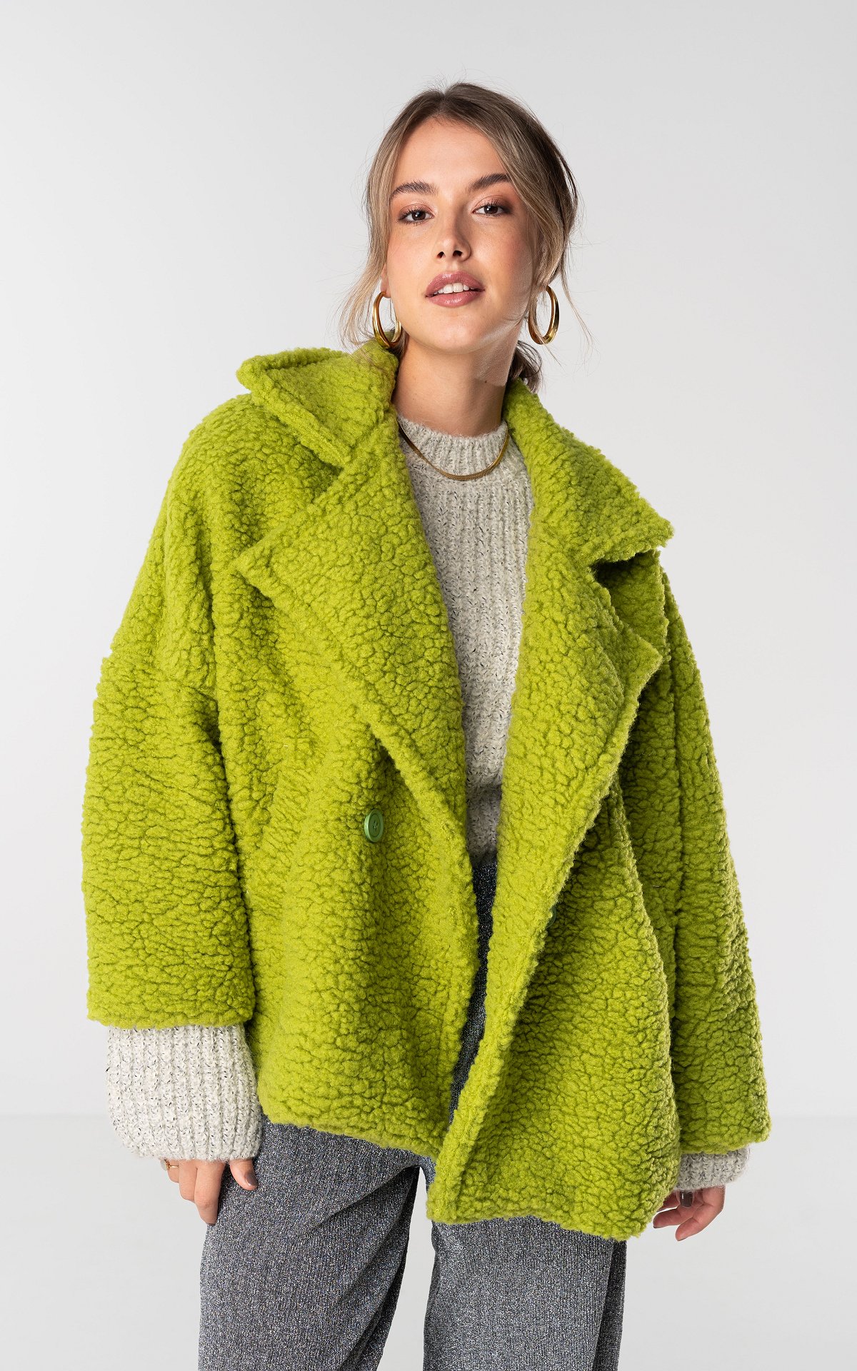 Teddy coat with side pockets - Lime Green | Guts & Gusto