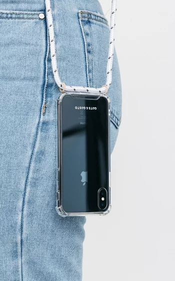 Transparente Handyhülle mit Band für iPhone weiß nude