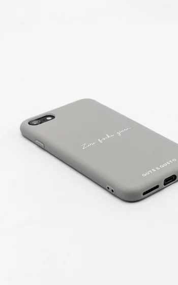 Siliconen iPhone hoesje met tekst grijs