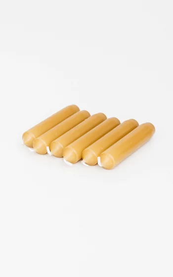 Set of 6 short dinner candles yellow ocher