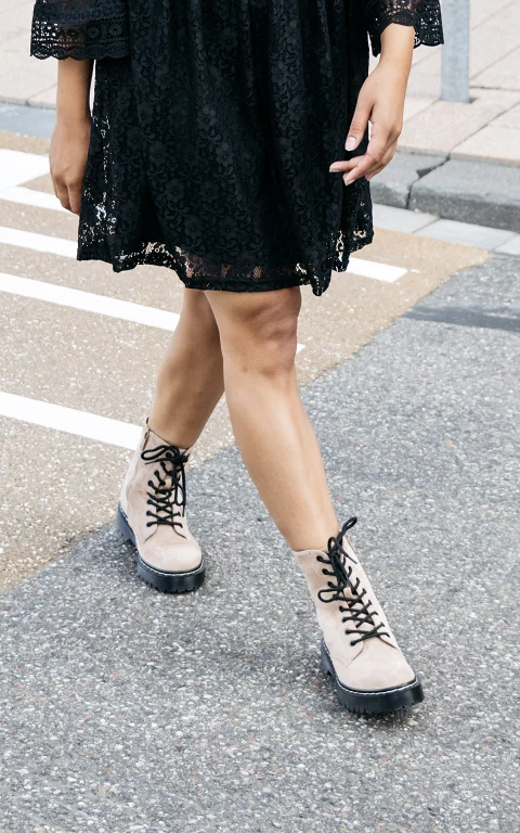 Suéde-look, lace-up boots taupe