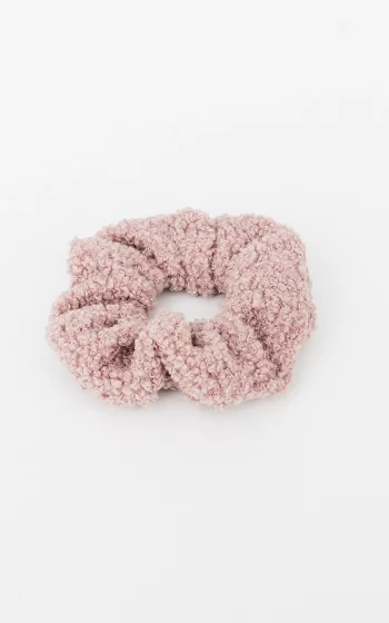 Teddy-look scrunchie mauve pink