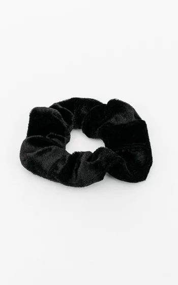 Velvet look scrunchie zwart