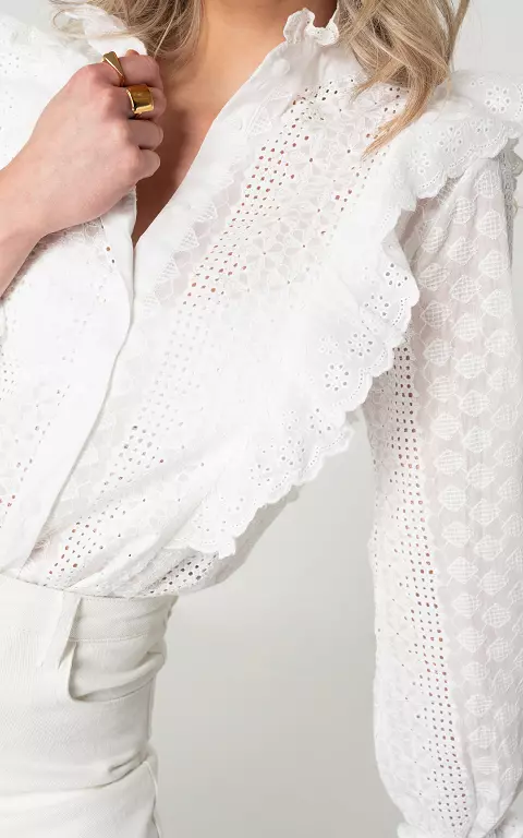 Katoenen blouse met ruches wit