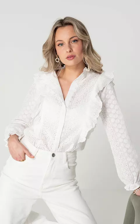 Cotton blouse with ruffles white