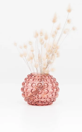 Bolvormige vaas met reliëfdessin roze