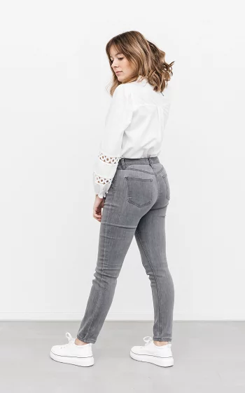 High-waist, skinny jeans light grey