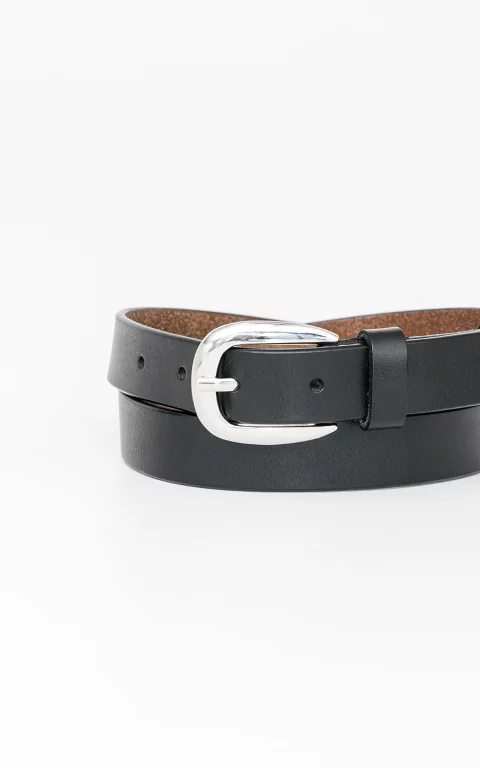 Basic leather belt black silver