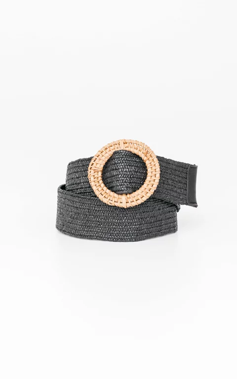 Woven belt with a round buckle black light brown