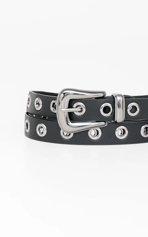 Belt with metal rings black gunmetal