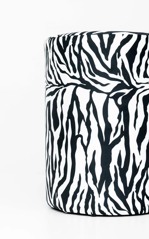 Zebra patterned poof black white
