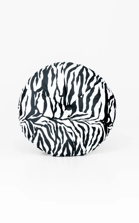 Round, zebra patterned pillow black white