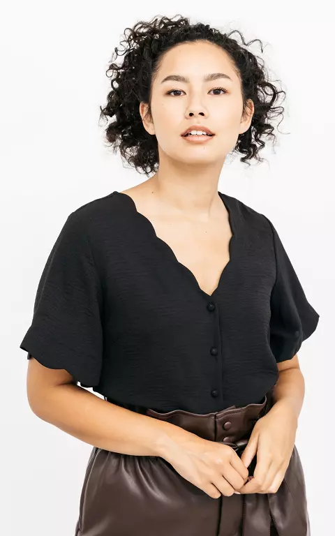 V-neck blouse with scalloped neckline 