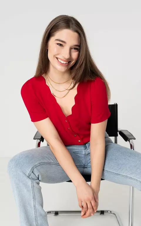 V-neck top with buttons red