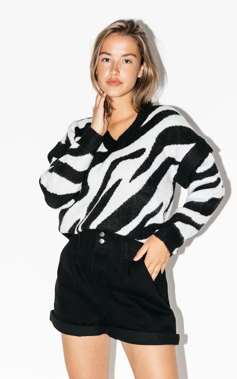 Oversized Pullover mit Tiger-Print schwarz weiß