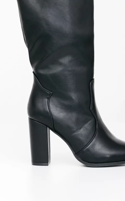 High leather-look boots with heel black